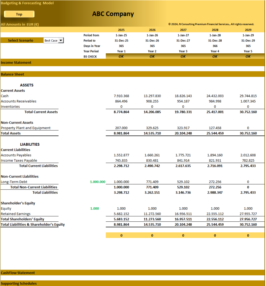 Budgeting and Forecasting Financial Model