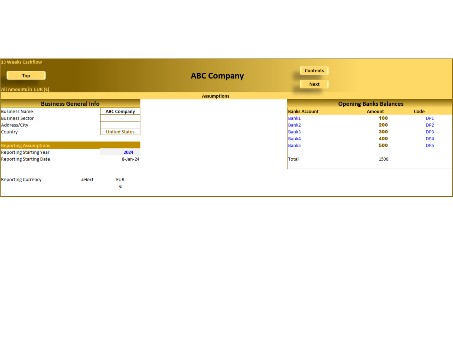 13-weeks Cashflow Planning Model