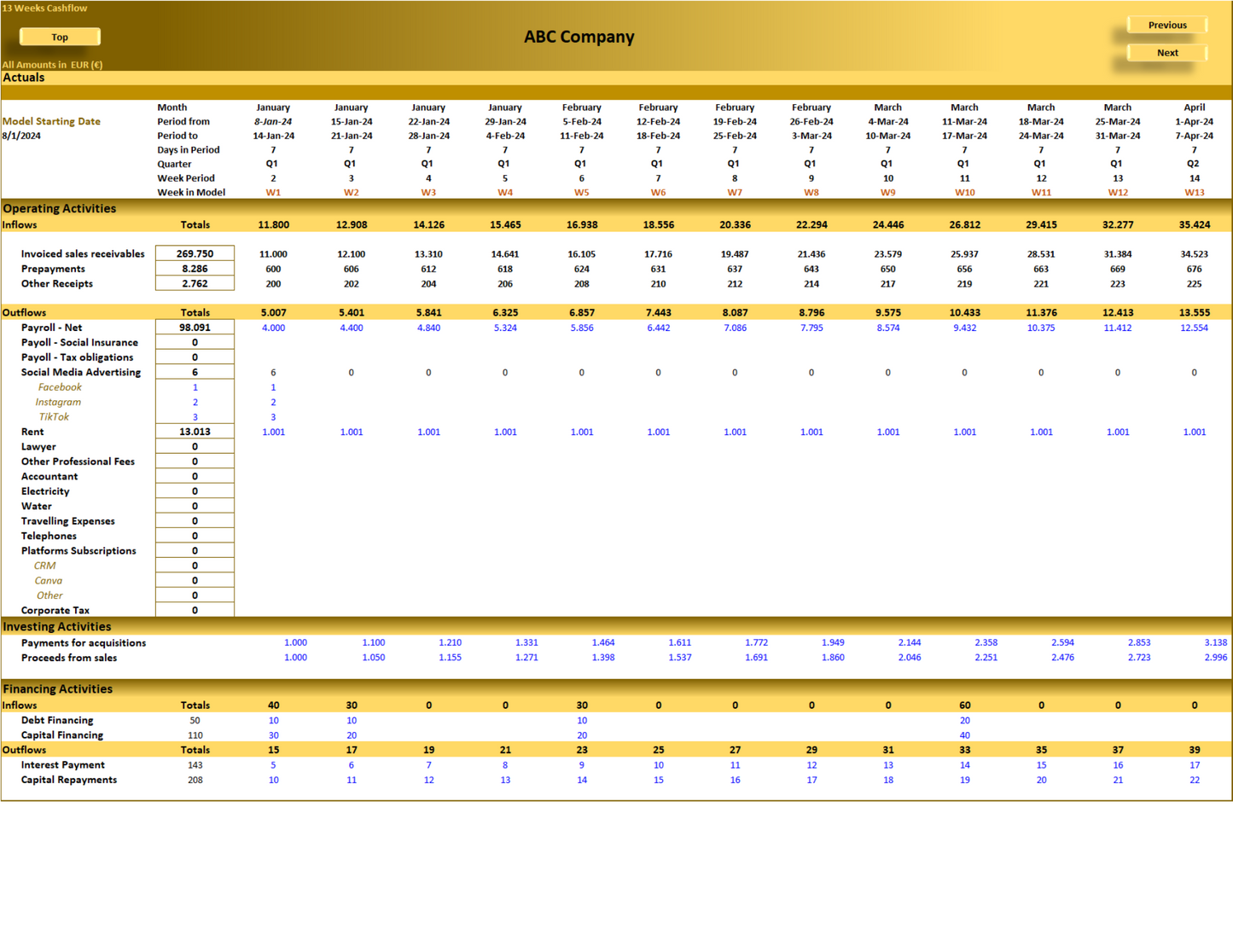 13-weeks Cashflow Planning Model