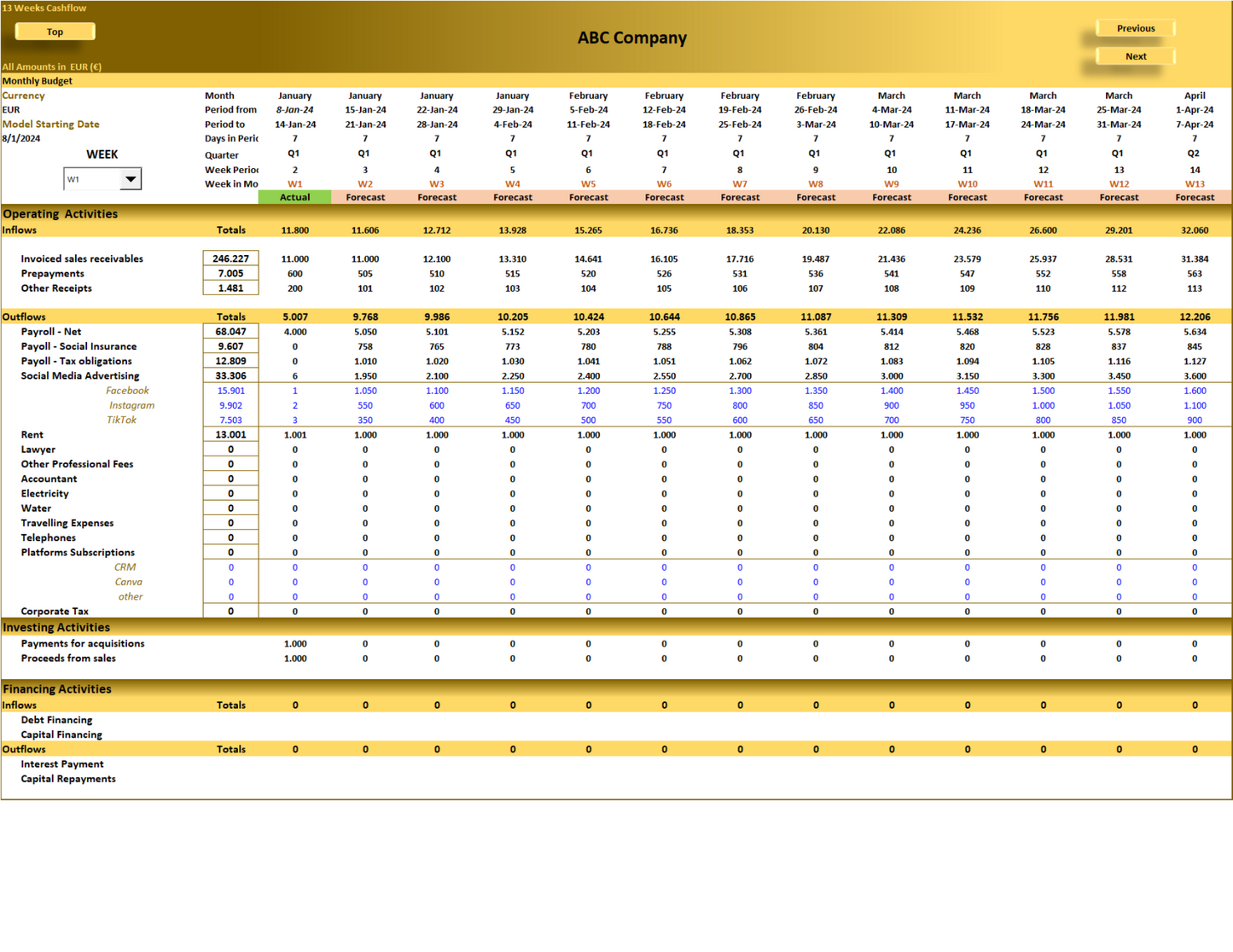 13-weeks Cashflow Planning Model