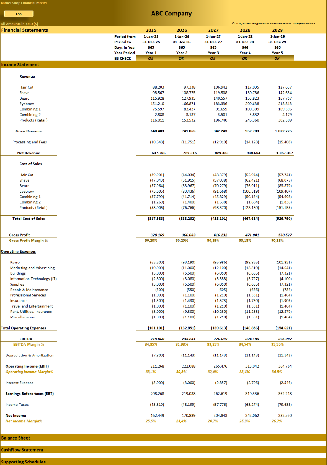 Barber Shop - 5 year Financial Model