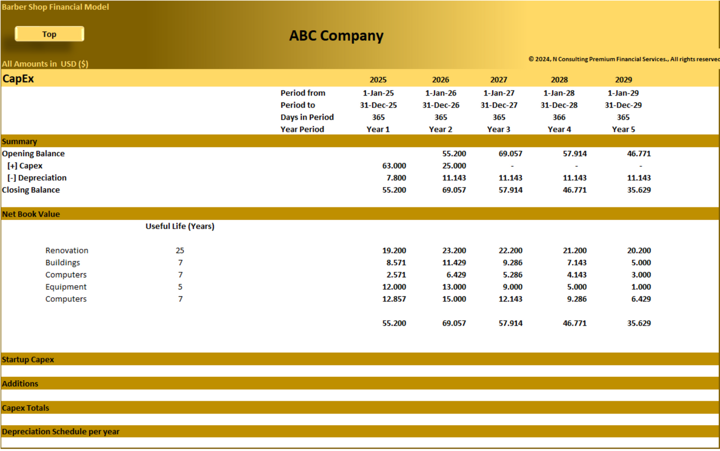 Barber Shop - 5 year Financial Model