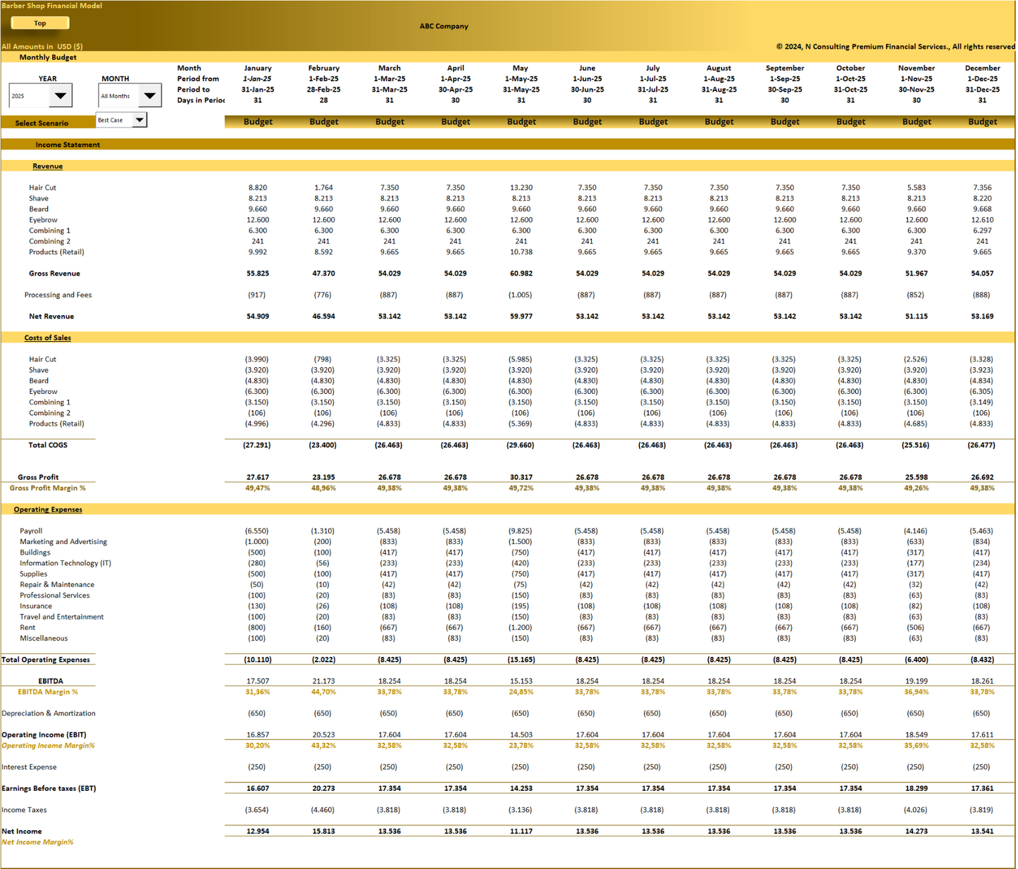 Barber Shop - 5 year Financial Model