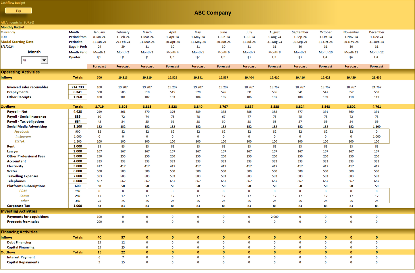 Annual Cashflow Budget