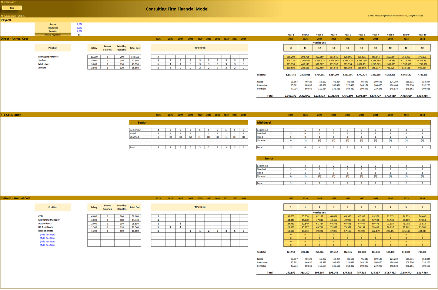 Consulting Firm – 10-year Financial Model