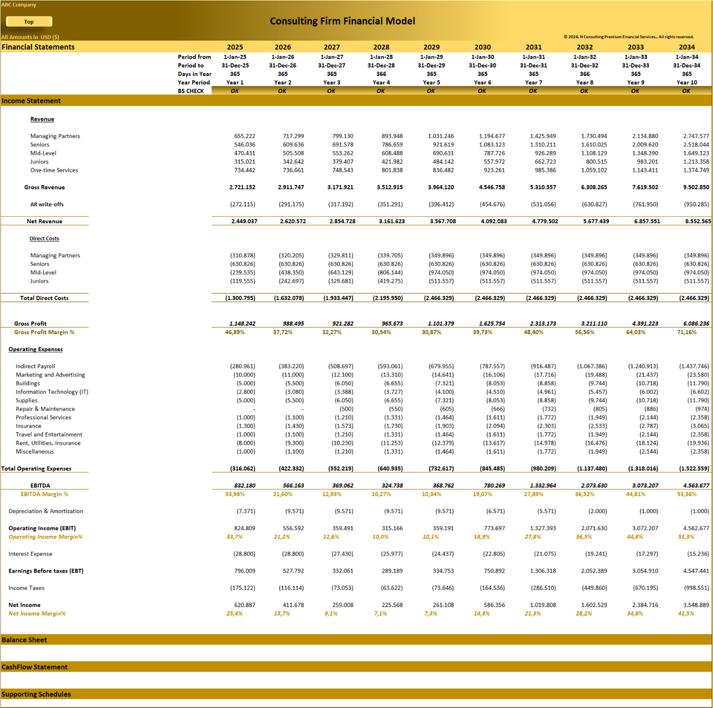 Consulting Firm – 10-year Financial Model