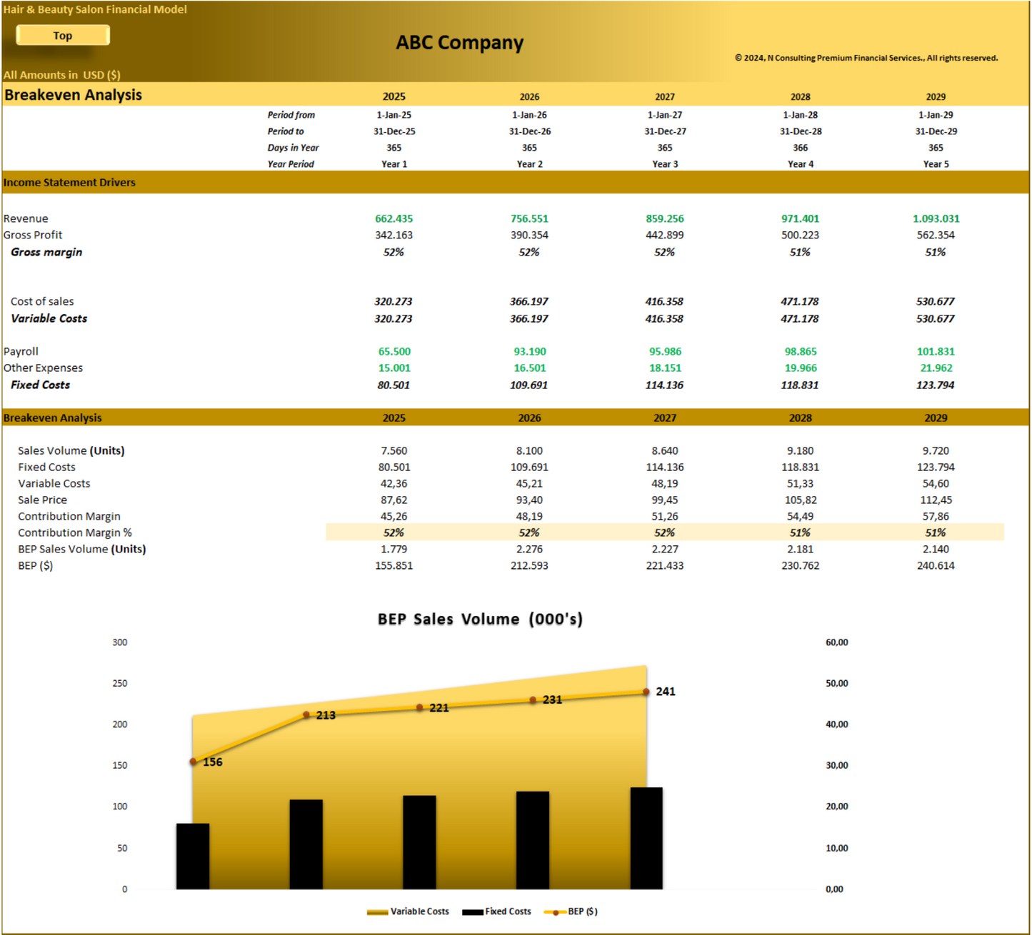 Hair & Beauty Salon (5-year) Financial Model