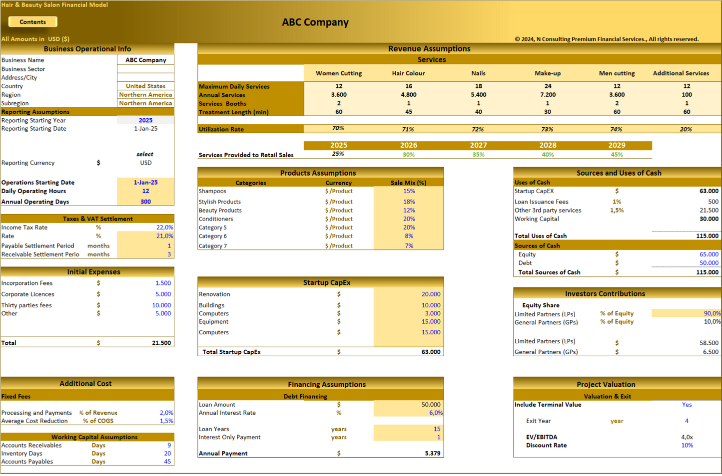 Hair & Beauty Salon (5-year) Financial Model