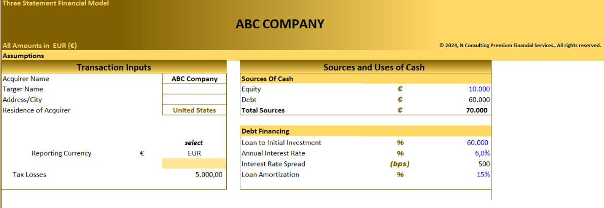 Three Statement Financial Model